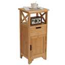 BECTSBEFF Fully Assembled 30" High Bamboo End Side Table, Preassembled Bathroom Floor Cabinet, Tall Nightstand for Bedroom, Wood