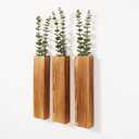 3-Pack Wood Wall Planters with 6 Removable Faux Eucalyptus Stems - Modern Farmhouse Wall Decor for Living Room, Bedroom, Bathroom - Wooden Wall Vases and Fake Eucalyptus for Home Office Decor, Brown 