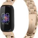 Stainless Steel Band Compatible with Fitbit Inspire 3, Adjustable Metal Watch Bands BraceletsWristband Replacement for Women Men (Champagne Gold)
