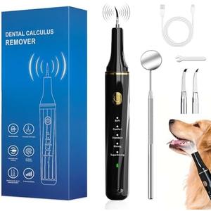 Kipvvo Dog Plaque and Tartar Remover, Plaque Remover for Teeth with LED Light, 5 Modes Dog Tartar Remover for Teeth 4 Set, Low Noise Ultrasonic Tooth Cleaning Kit Tool for Dogs and Cats Black