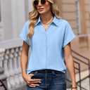 Zeagoo Womens Tops Short Sleeve Shirts Button Down Casual Blouses V Neck Outfits Summer Spring Clothes 2026, Blue Small