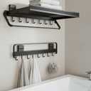 Retractable Wall Mounted Bathroom Clothes Rack with Foldable Towel Bar,6 Movable Hooks and Underwear Drying Net,Space Saving Organizer (Black), Large