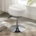 LUE BONA Adjustable Vanity Stool, 360 Swivel Chair for Makeup Room, White Faux Leather Stool for Bathroom & Living Room