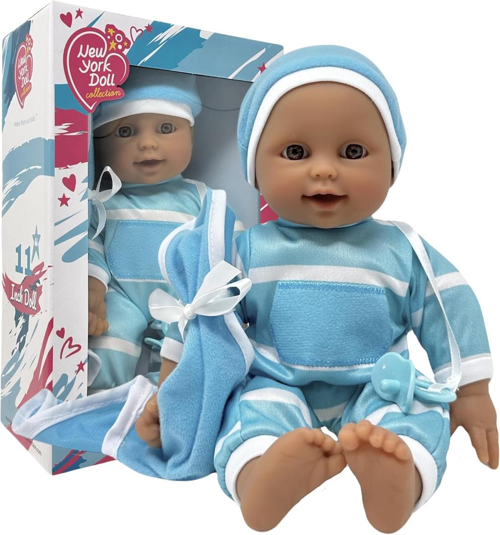 The New York Doll Collection 11-inch Soft Body Baby Doll in Gift Box - 11" Doll Toy for Kids, Boys, Girls and Toddlers - Baby Doll Pacifier Accessory Included 