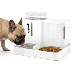 ZOMISIA Gravity Dog Food and Water Dispenser, 2 in 1 Automatic Dog Feeder with 180 Degree Rotatable, 2 Pack Large Capacity Self Feeding for Small Dogs Puppy, White, 1.6GALx2