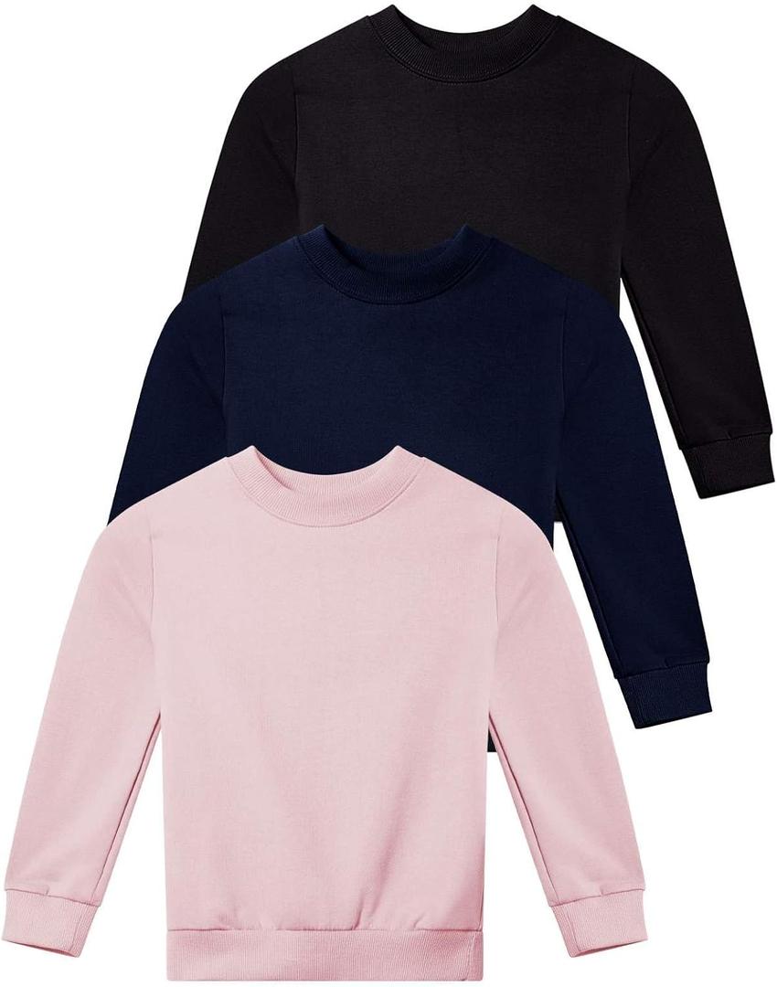 Real Essentials 3-Pack: Girls Ultra-Soft & Warm Long Sleeve Fleece Crew Neck Pullover Sweatshirt (XL)