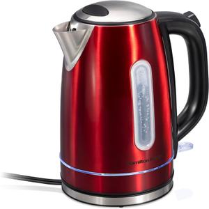 Hamilton Beach Electric Tea Kettle, Water Boiler & Heater, 1.7 Liter, Cordless Serving, 1500 Watts for Fast Boiling, Auto-Shutoff and Boil-Dry Protection, Red with LED Light Ring (41060) (1.8 Quarts)