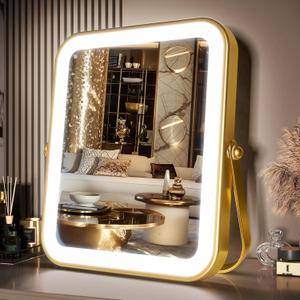 PRIMETEK Vanity Mirror with Lights, 10"x8" LED Lighted Makeup Mirror, Portable Makeup Mirror with Lights, Touch Screen, 3-Color Lighting, for Vanity Desk Tabletop, Bedroom