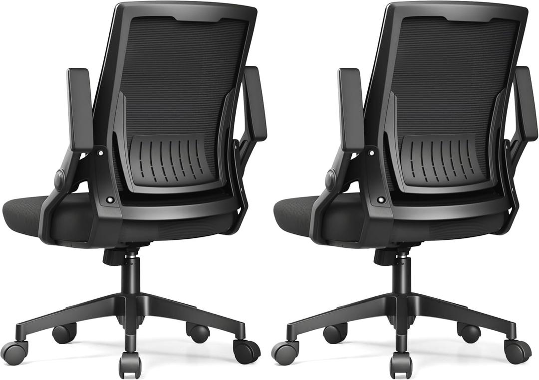 GTPLAYER Ergonomic Office Chair with Flip-up Armrests Executive Computer Chair for Home Office, Breathable Mesh & Comfy Lumbar Support, Pack of 2, Black