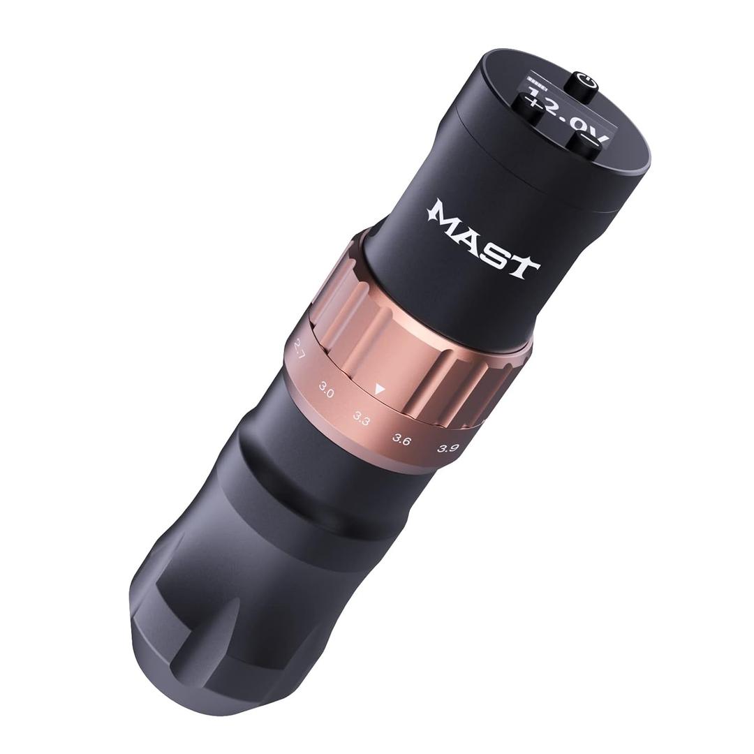 Mast Tattoo Fold2 Wireless Tattoo Pen Machine Gun Rotary Coreless Motor Power by Mcore, 7 Strokes Length 2.4mm-4.2mm Choose Digital Voltage Display for Studio Artists