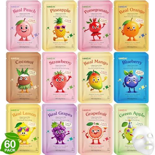KONEUK 24 Pack Fruit Theme Face Mask for Kids, Easter Basket Stuffers, Sheet Hydrating Face Masks Skincare for Teens Women, Skin Care for Kids, Spa Party Supplies and Bulk Birthday Gifts for Girls