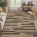 Tangsoo Washable Stripe Easy Jute Rug 4x6 for Paito,Non-Slip Indoor Outdoor Thin Carpet,Farmhouse Black Throw Mat for Front Porch Dining Room Bedroom Backyard Foyer