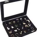 Velvet Jewelry Box 24 Grid Jewelry Ring Display Organiser Box Tray Holder Earrings Storage Case for Girls Wife Mom Women (Black)