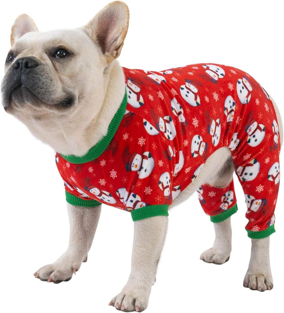 CuteBone Dog Christmas Pajamas Puppy Onesies Small Dogs Soft Pjs Coat Cat Apparel Comfy Pet Clothes Outfit Doggie Bodysuit P136 (A02-Xmas136) XL
