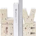 Book Ends Decorative with Love Design, Small Farmhouse Heavy Duty Bookends, Book Holders for Shelves, Book Stoppers for Home Desk Decoration, Unique Love Sculpture Bookend-Great Gift for Valentine's Day (Beige)