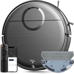 Robot Vacuum and Mop Combo, 2 in 1 Mopping Robot Vacuum Cleaner with 2000Pa Max Suction, Wi-Fi/App/Remote, Schedule, Self-Charging Slim Robotic Vacuum, Ideal for Pet Hair, Low-Pile Carpet, Hard Floor (Black)
