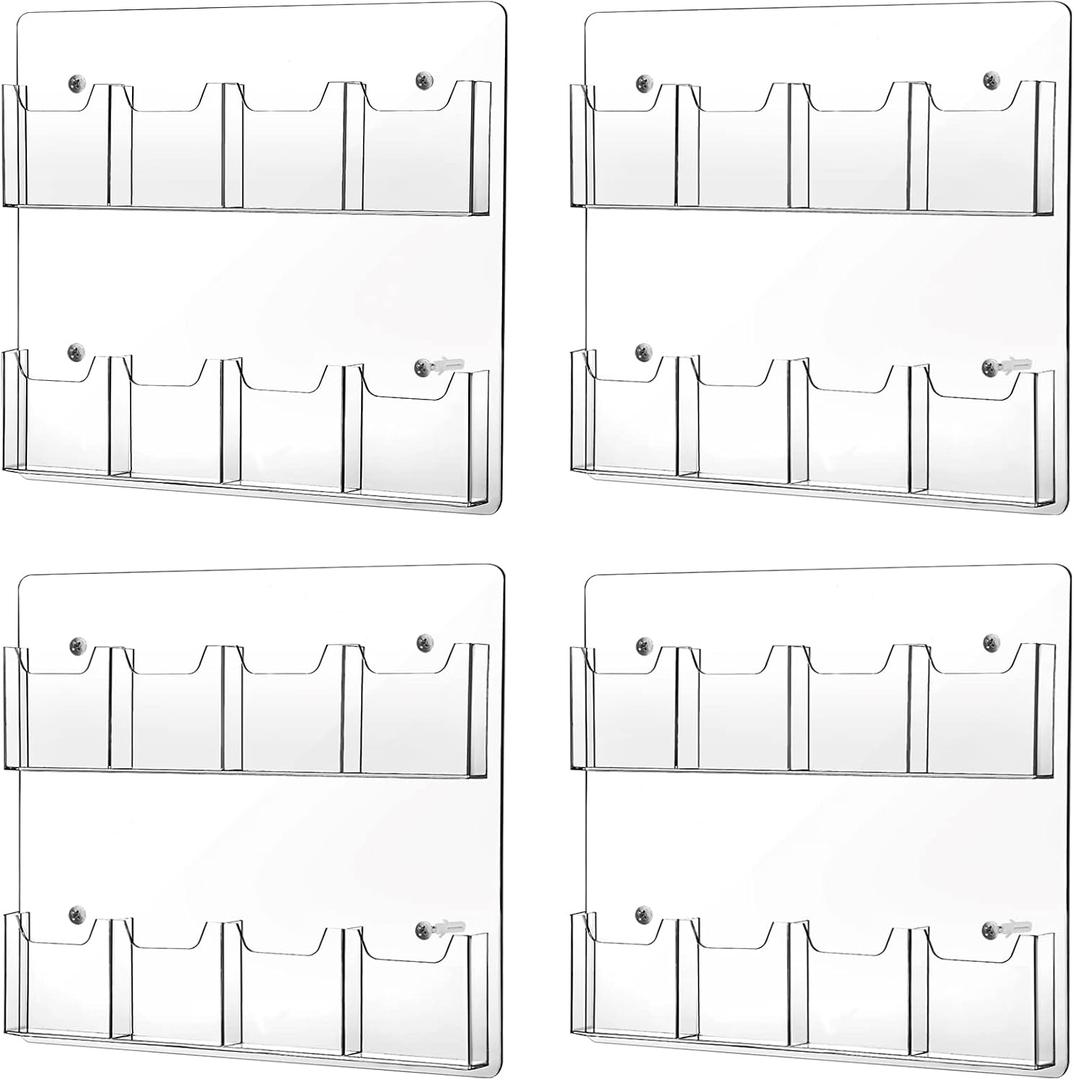 Weysat 4 Pcs Acrylic Brochure Holder Wall Mount 8 Pockets Pamphlet Holder 4" Wide Clear Plastic Trifold Flyer Display Stand Multi Slot Literature Postcard Rack Hanging Rack for Offices Waiting Room