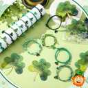 Landical 50 Sets St. Patrick's Day Party Favors Include Irish Green Clover Bracelets Lucky Charm Shamrock Pendant Bracelets Greeting Cards for Friends St. Patrick's Day Party Supplies (Clover)