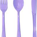 150 Pcs Purple Plastic Silverware, Purple Utensils, Silverware Set Includes 50 Plastic Forks, 50 Spoons, 50 Knives Disposable for Birthday, Celebration, Baby Shower