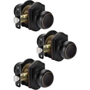goldenwarm Oil Rubbed Bronze Closet Door Knobs Interior No Lock, Passage Door Knobs Hallway, Bronze Door Knob Without Lock 3 Pack