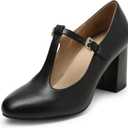 DREAM PAIRS Low Chunky Heels for Women T-Strap Mary Jane Pumps Wedding Dress Shoes (9)