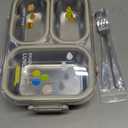 NUKied Stainless Steel Lunch Box for Kids & Adults, 3-Compartment Leak Proof Metal Bento Lunch Box with Fork & Spoon, 26.4 oz Airtight Food Storage Snack Container for School, Work, Travel (Beige)