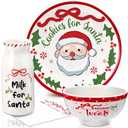 Nitial Christmas Cookies for Santa Plate Christmas Dinnerware Set Cookies for Santa Plate Set with Milk Jar, Reindeer Treat Bowl, and Dear Notepad Eve Gift for Kids(Holly Leaf)