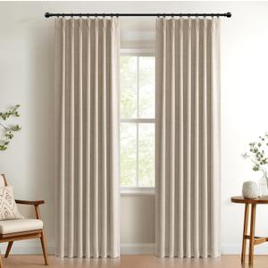 100% Blackout Shield Linen Look Textured Pinch Pleated Curtains Blackout Drapes 90 Inch Long 2 Panels Set, Faux Linen Blackout Curtains for Bedroom & Living Room, 40" W x 90" L, Oatmeal