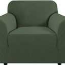 H.VERSAILTEX High Stretch Couch Cover 1-Piece Rich Jacquard Chair Covers for Living Room Armchair Spandex Fabric Sofa Cover for Dogs Stay in Place Machine Washable (Armchair 31"-40", Bronze Green)