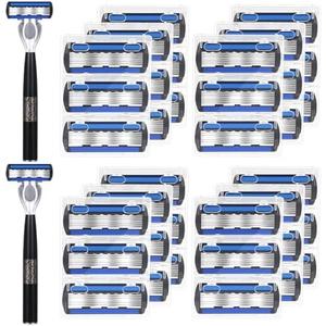 Leriton 37 Pcs Disposable Men's Razors Set 6-blade Sensitive Skin Refillable Razor Kit for a Comfortable Shave, 2 Handles and 38 Cartridges