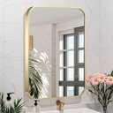 24x36 Inch Gold Bathroom Mirror, Brushed Gold Metal Framed Rectangular Mirror with Rounded Corner, Wall Mounted Vanity Mirror for Bedroom or Living Room, Horizontal/Vertical