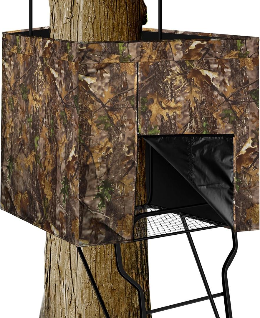 Big Game Tree stand Camo Blind Cover, 142"x35.5" Large Size Universal Tree Stand Accessories for Deer and Turkey Hunting with Silent Zips and 2 Pocket