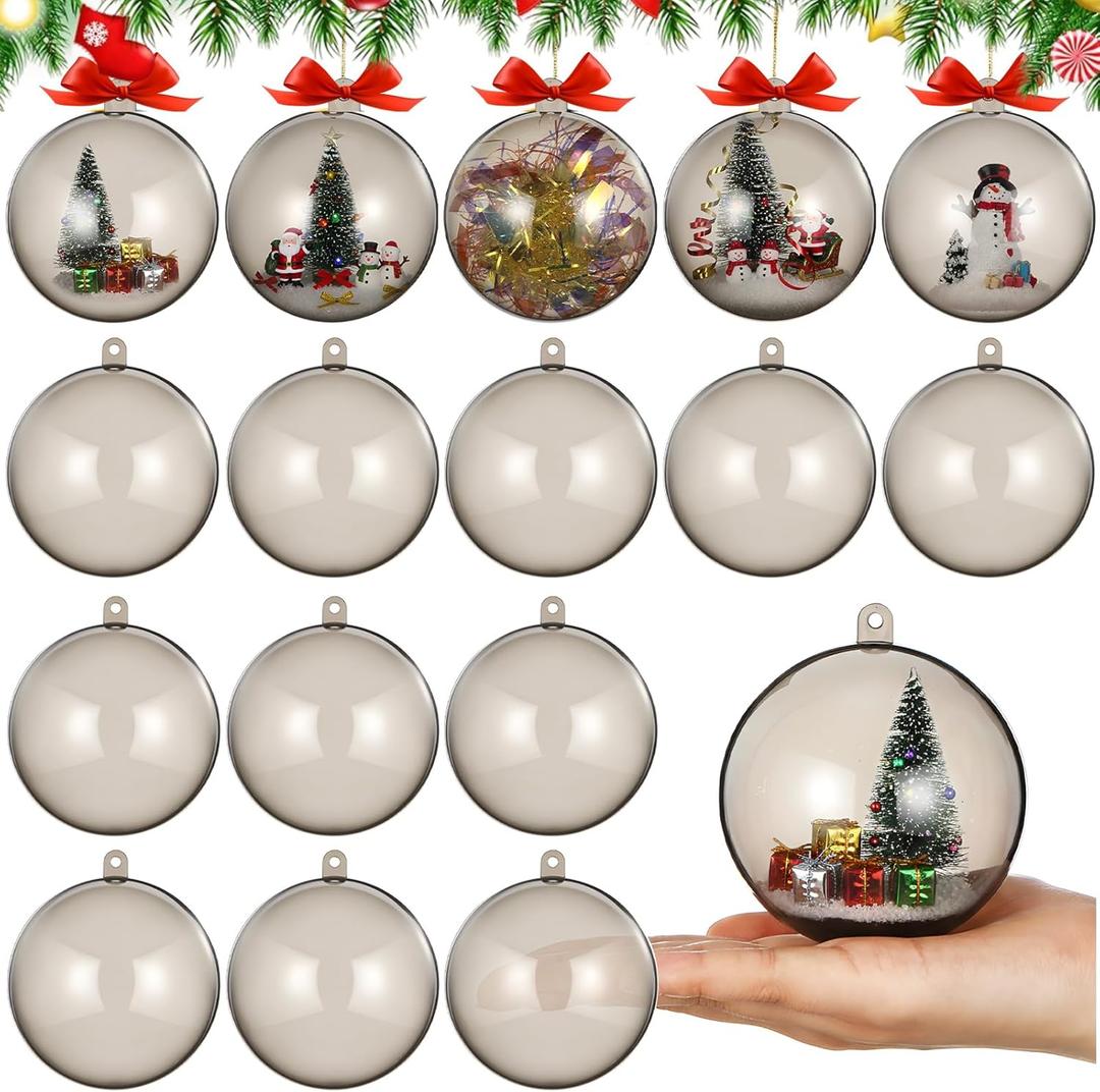 Jenaai 12 Pack Clear Plastic Fillable Ornament Balls 3.15 Inch/80mm DIY Christmas Baubles Transparent Hanging Ornaments for Tree Decorations Holiday Wedding Home Favors Party Decor Gifts(Black)