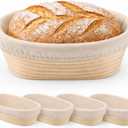 4 Pack 10 inch Oval Banneton Bread Proofing Basket Sourdough Bread Baking Supplies Baking Gifts Rattan Proofing Bowl with Liners for Artisan Bread Baking Home Kitchen