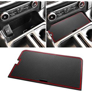 Center Console Compartment Cover for Ford F150 2021-2024 2025/Lightning XLT 2022-2024 Hidden Panel Secret Pocket Lid USB Hole Interior Accessories (Fits into The Open Pocket in Front of The Shifter) (Red)