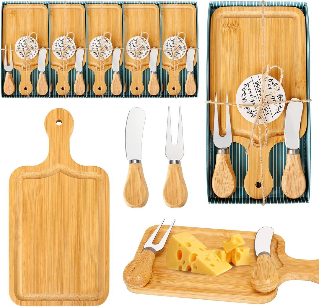 6 Sets Bridal Baby Shower Prizes for Game Winners Bamboo Square Mini Charcuterie Cheese Boards Butter Spreaders Forks with Thank You Tags Gift Box for Guests Wedding Birthday Party Favors