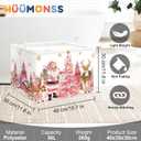 Pink Santa Claus Baby Laundry Hamper Christmas Clothes Kids Storage Basket Large Poinsettia Reindeer Sleigh Snowflake Girls Gift Toy Box Bin, Tree, 36L