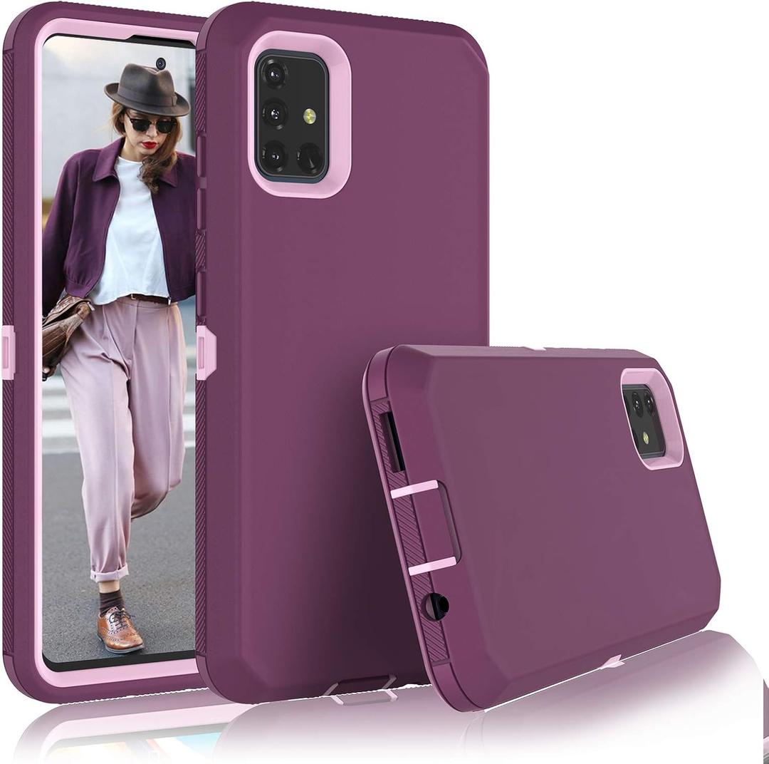 Galaxy A71 4G Case, Protection Shockproof Heavy Duty Armor Rugged Rough Hard Plastic Rubber Bumper 2-Layer Hybrid Protective Cover Case for Samsung Galaxy A71 4G (Pinkish Purple)