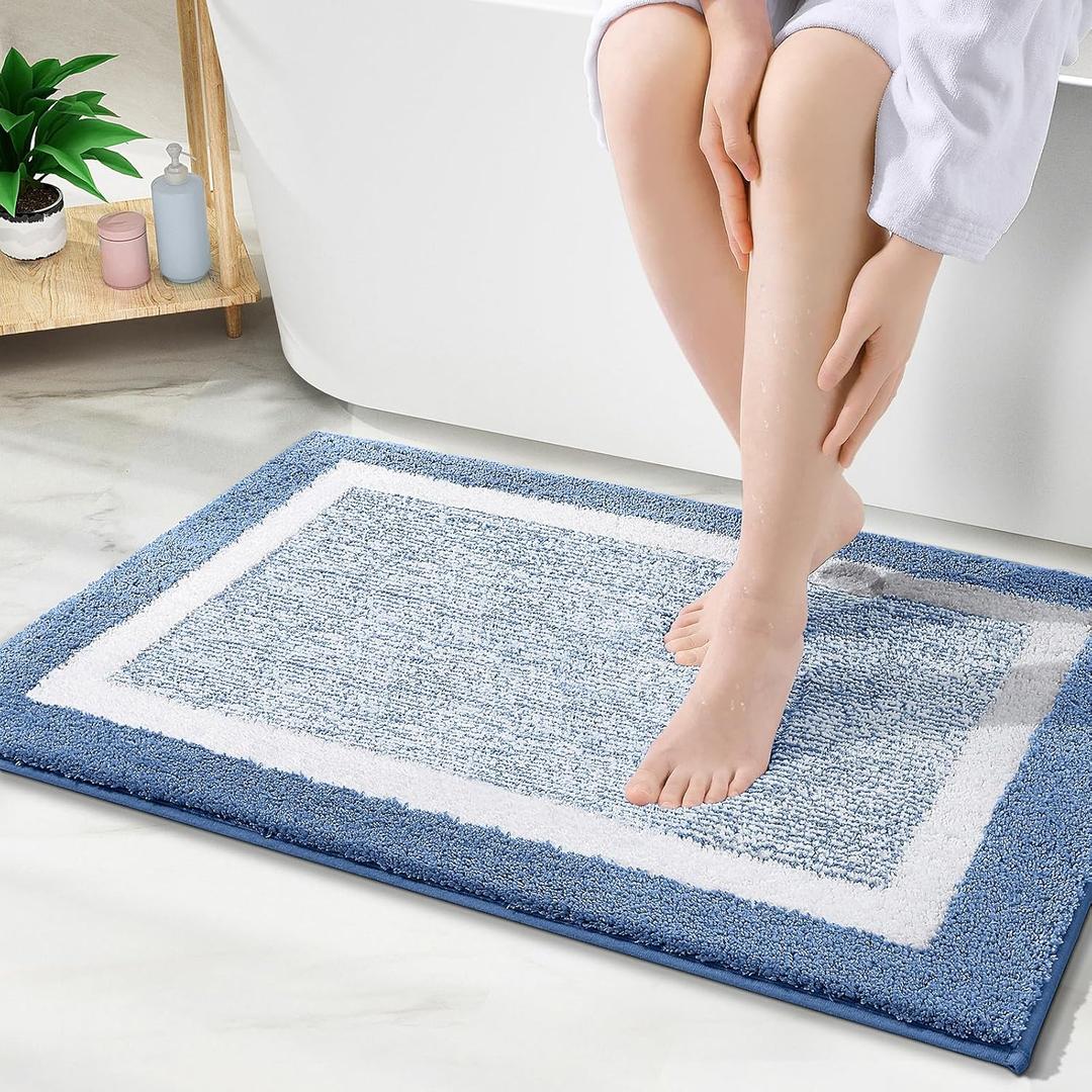 OLANLY Bathroom Rugs 36x24, Extra Soft and Absorbent Microfiber Bath Mat, Non-Slip, Machine Washable, Quick Dry Shaggy Bath Carpet, Suitable for Bathroom Floor, Tub, Shower (Large, Blue) (36" x 24", Blue and White)