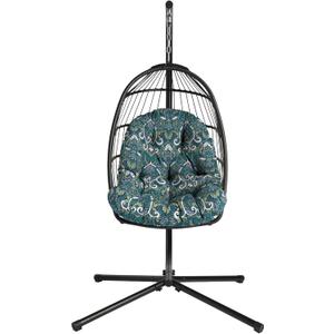 ARDEN Plush Indoor / Outdoor Egg Chair Cushion, 34 x 49, Water Repellent, Fade Resistant, Tufted for Comfort Sapphire Aurora Blue Damask