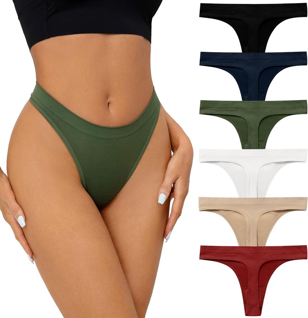 SHARICCA Seamless Thongs for Women Sexy Breathable No Show Thong Underwear Women Multiple Pack (Small, (6 Pack) Lovely Vintage)