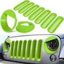 E-cowlboy Front Grille Mesh Inserts & Headlight Cover for 2007-2017 Jeep Wrangler JK JKU Unlimited Sport Rubicon Sahara Clip-in Grille Cover Guard Angry Bird Headlight Bezels Trim (Matte Green)