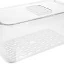 Fridge Storage Container Fruit Bins with Drain Tray Pet Organizers Berry Storage Fruit Preservation Box (Transparent)