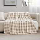 Snuggle Sac Checkered Throw Blanket for Couch, Super Soft Cozy Warm Knit Netural Decorative Fluffy Blankets, Reversible Buffalo Plaid Microfiber Throws for Sofa Bed, Plaid Beige, 50x60 Inches
