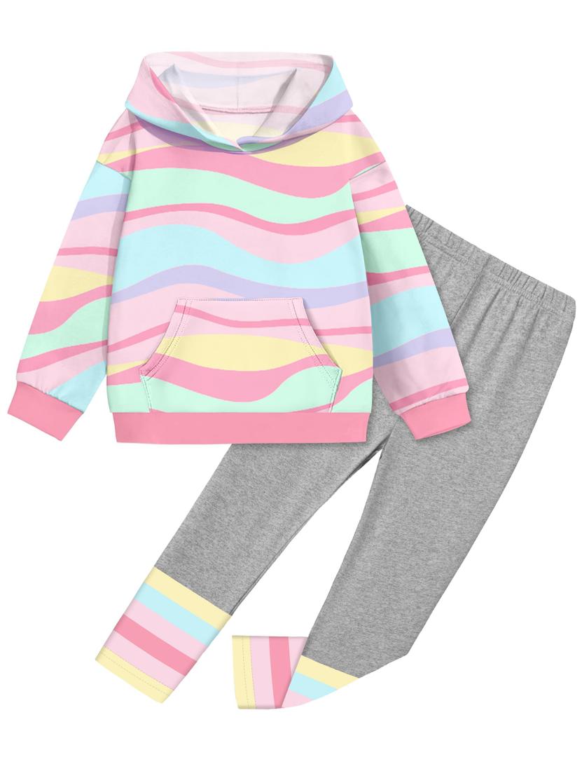 BAVADER Toddler Girl Clothes 4t 3t Girl Clothes 3t Girls Clothes 4t Cute Toddler Girls Clothes Little Girls' 2 Piece Outfits with Pocket Long Sleeve Hoodie Top Sweatpants Fall Winter Spring Pink Waves