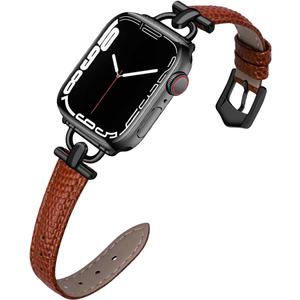 D-Shape Metal Buckle Compatible with Apple Watch Band 49mm 45mm 44mm 42mm Leather Strap Replacement Strap for iWatch Series Ultra 2/Ultra 9/8/7/6/5/4/3/2/1/SE/SE2 (Brown-Black)