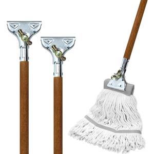 59" Mop Claw Clamp Commercial Mop Handle Pack of 2 Industrial Mop Steelhead with Wooden Handle Wet Mops for Floor Cleaning Heavy Duty (Mops not Included)