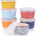Selamica Ramekins with Lids 4 oz Oven Safe, Creme Brulee Ramekins Souffle Dishes with Covers, Stackable Ceramic Mini Ramekin Bowls Set for Dipping, Custard, Pudding, Baking, Set of 6, Assorted Colors