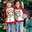 Disney family matching sweatshirt Stitch Mickey Spiderman print long sleeve winter Christmas mom dad kids loose fit red (6-7 Years, Off-white)