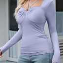 Amoretu Women's Stretchy Ruched Slim Fit Shirt Long Sleeve Going Out Fitted Tops (Blue, L)